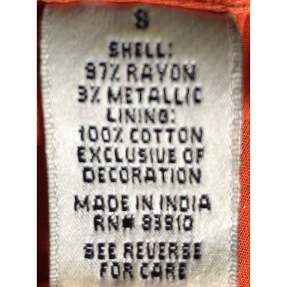 Vtg Y2K Boho Blouse Cervelle Sequin Metallic  Bandhani Print Orange S DAMAGED - Picture 14 of 14